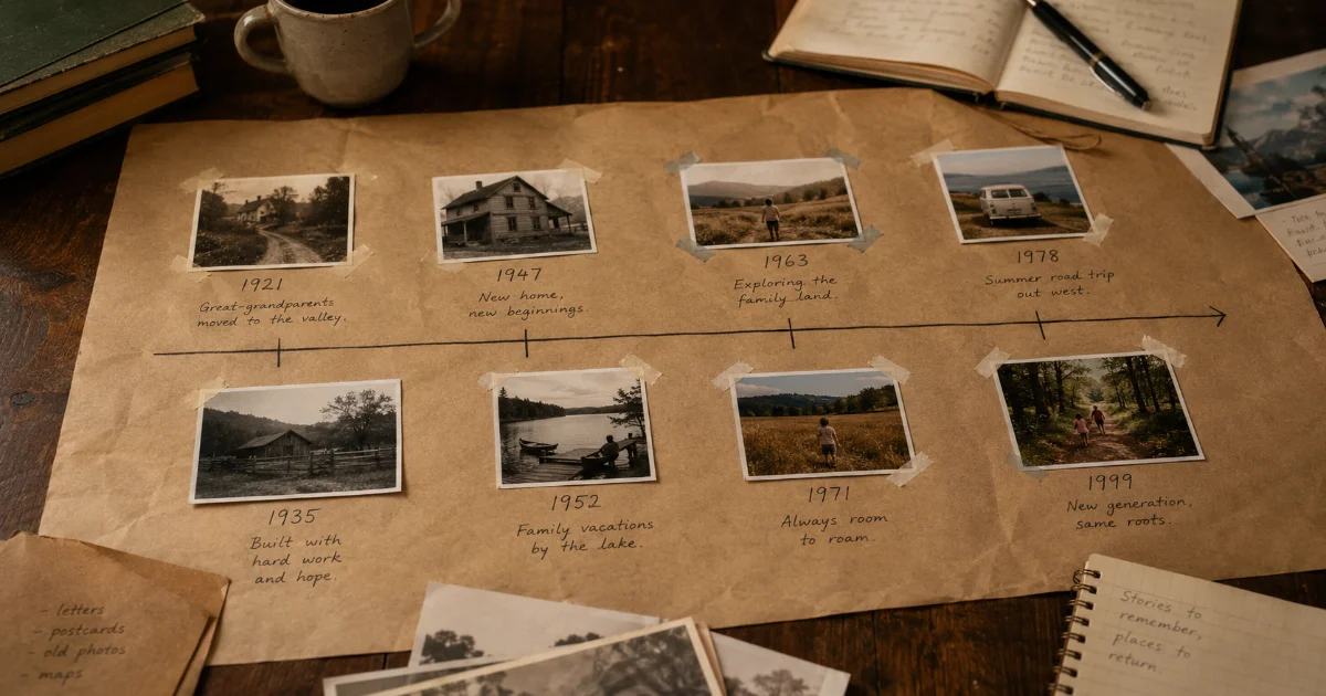 Create a family timeline with photos, dates and anecdotes