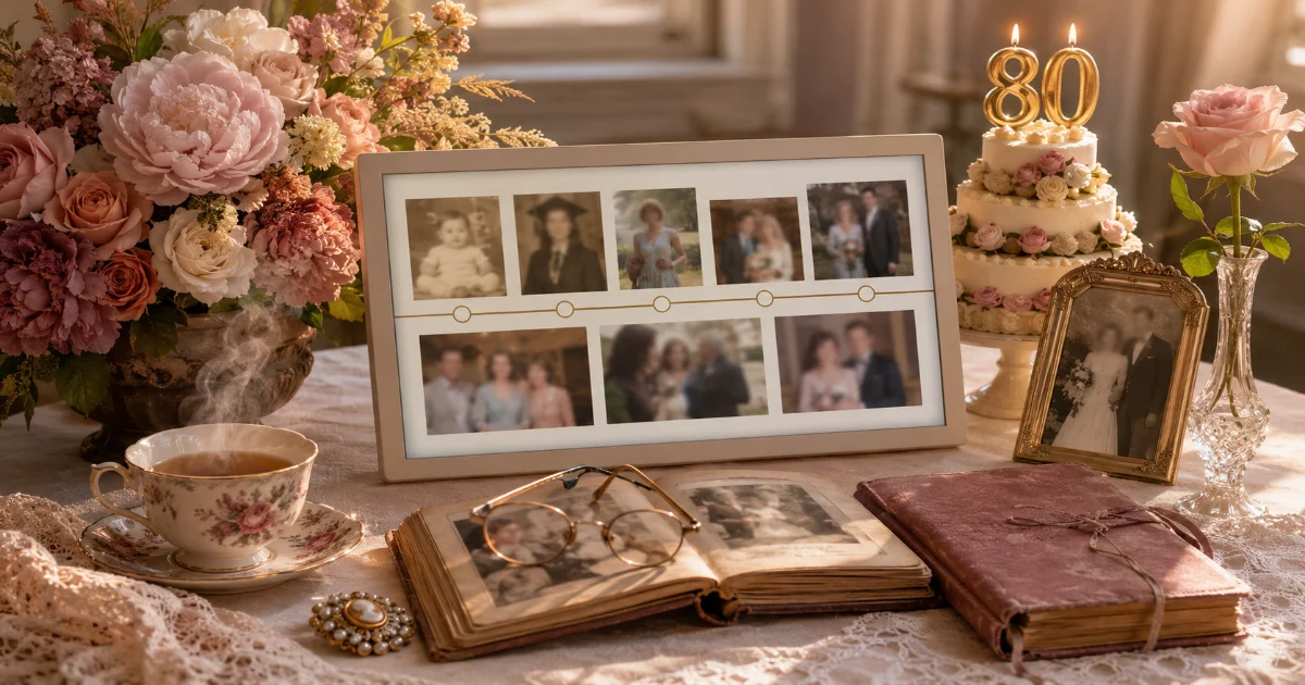 Cadeau pour les 80 ans de grand-mère : huit décennies de vie en images