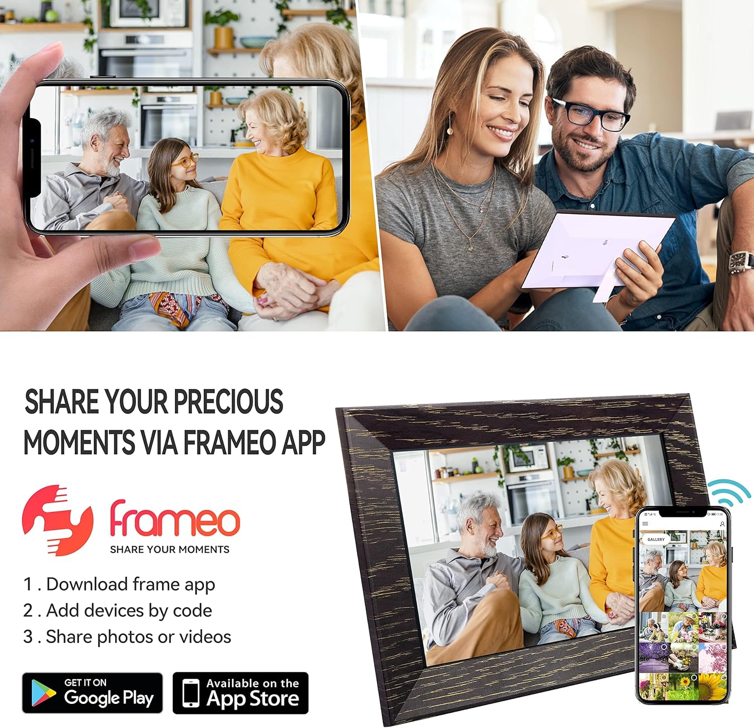 Vue 2 de Cadre photo numérique WiFi 10,1" 16 Go + 5 photos animées offertes