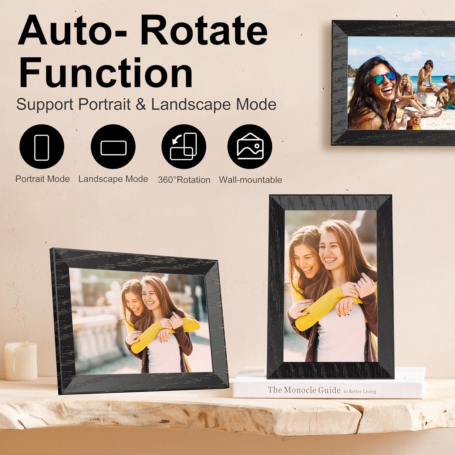 Vue 3 de Cadre photo numérique WiFi 10,1" 16 Go + 5 photos animées offertes