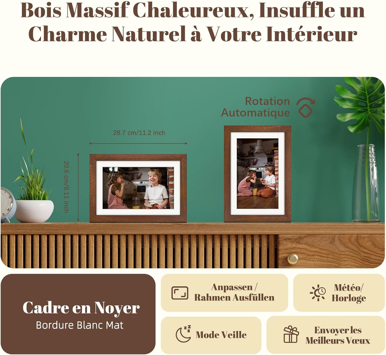 Vue 5 de Cadre photo numérique WiFi 10,1" noyer + 5 photos animées offertes