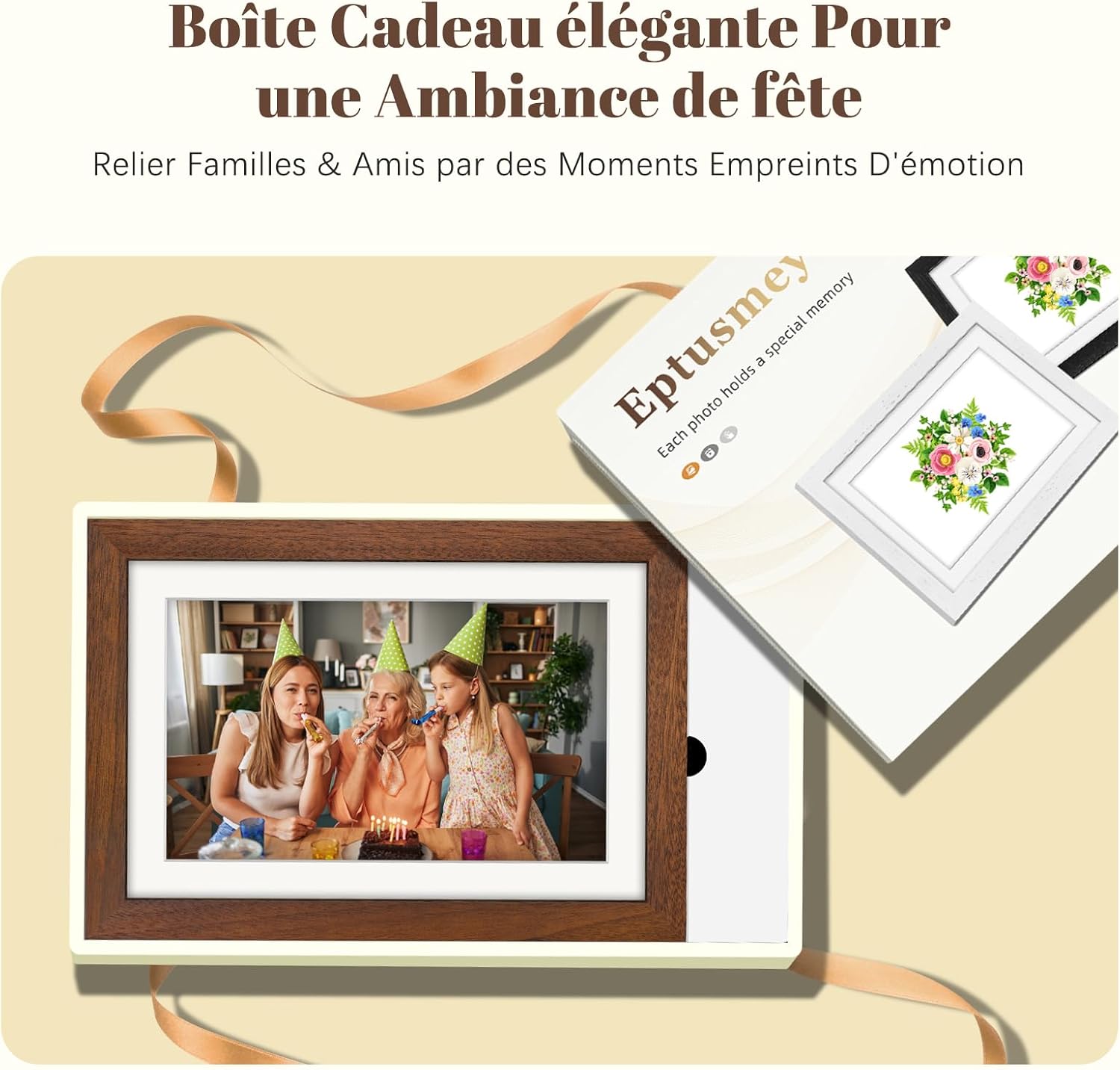 Vue 7 de Cadre photo numérique WiFi 10,1" noyer + 5 photos animées offertes